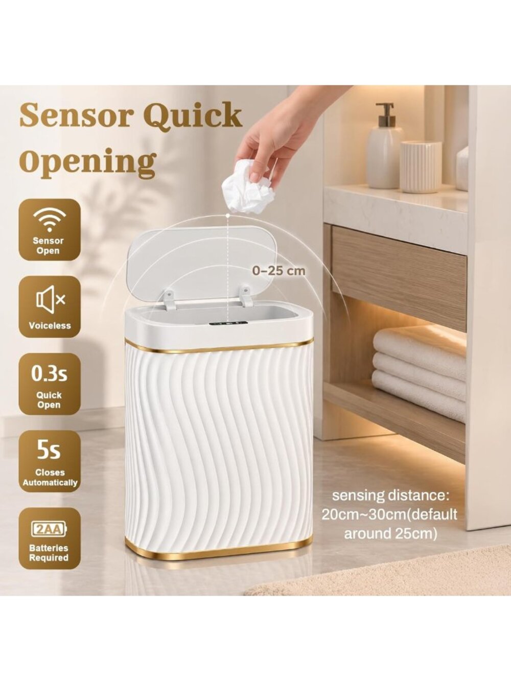 Touchless Motion Sensor Trash Can - 2.6 Gallon Slim Waterproof Bin for Home - Picture 3 of 8